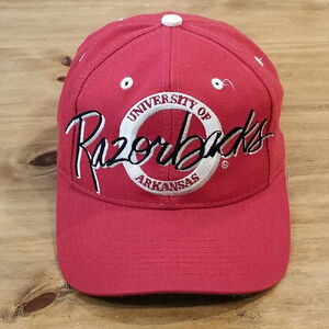Vintage Arkansas Razorbacks Hat Snapback The Game Script Circle Logo Red 90s